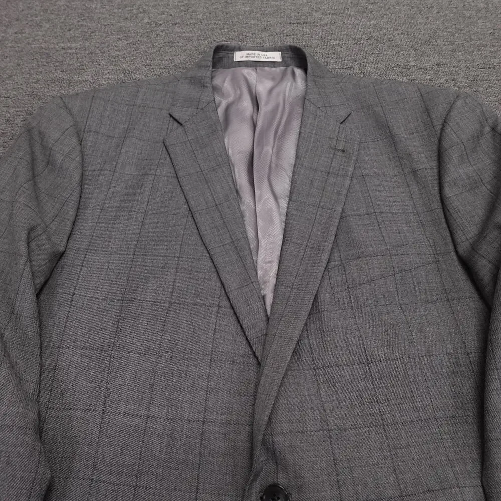 Joseph Abboud Suit Mens 44L Gray Plaid Wool 2 Button 2 Piece 38x31 Pants